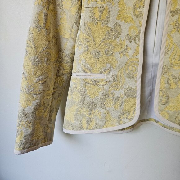 Aritzia Wilfred 'Festin' Brocade Jaquard Blazer Jacket Sz 2 Open Front Yellow - Picture 5 of 13